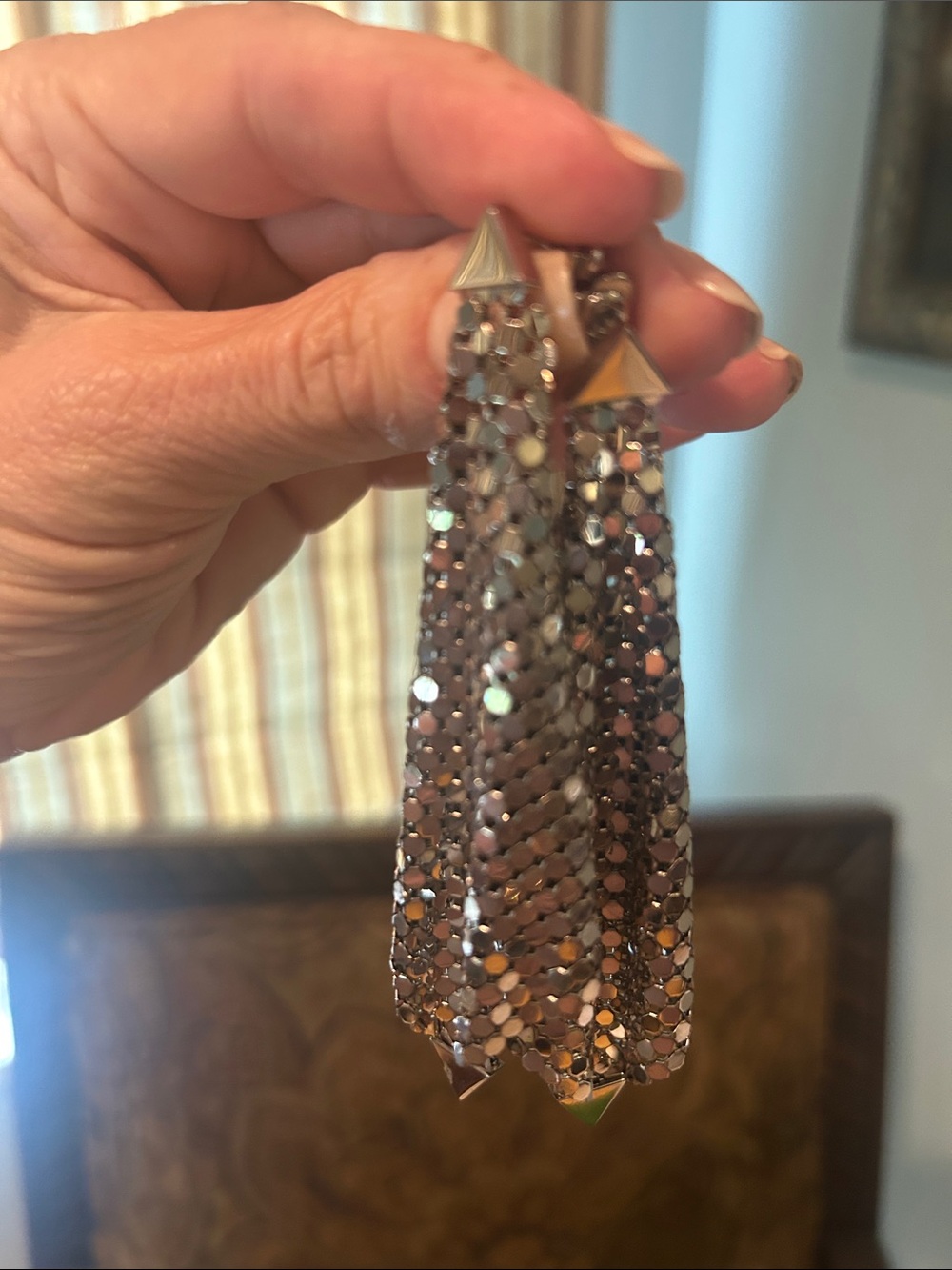 Paco Rabanne Silver Mesh Dangle Earrings - Picture 8 of 10